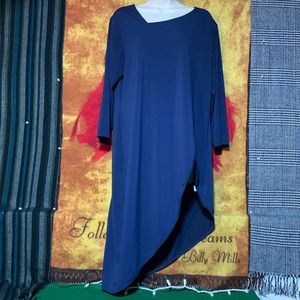 TRUTH+STYLE-women’s navy blue 3/4 sleeve full-length asymmetrical slip-on dress